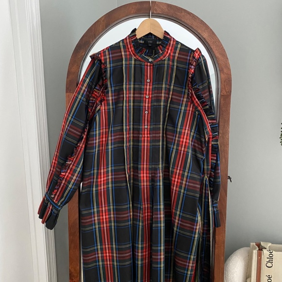 J Crew Belted Ruffle Dress in Black Stewart Tartan Plaid AT597 - Picture 12 of 13